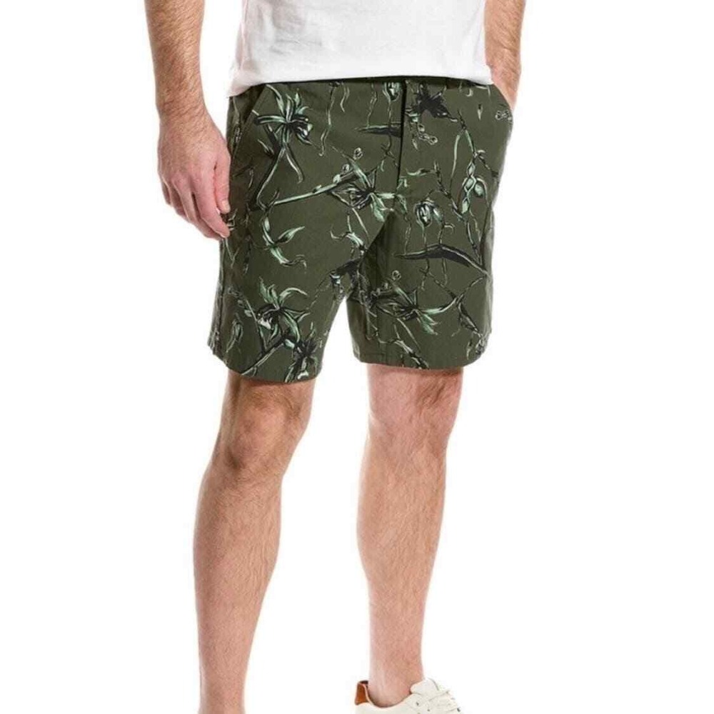 RAG & BONE Perry Shorts Men 30 Green Army Floral Cotton Ripstop Casual Hawaiian